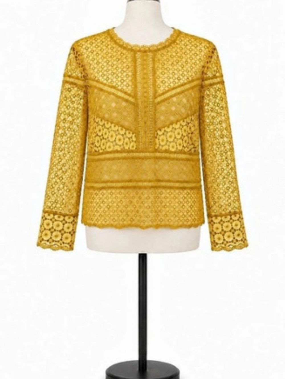 James Coviello Burnham Lace Top Floral Blouse Yellow Small